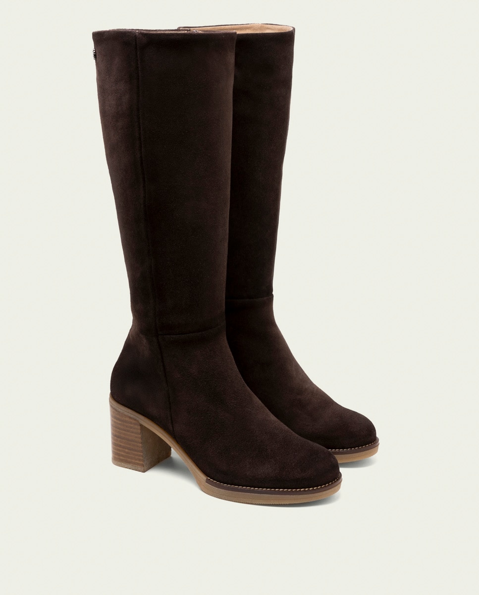 Bota de mujer de serraje con cremallera - Porronet - Moka Moka-2