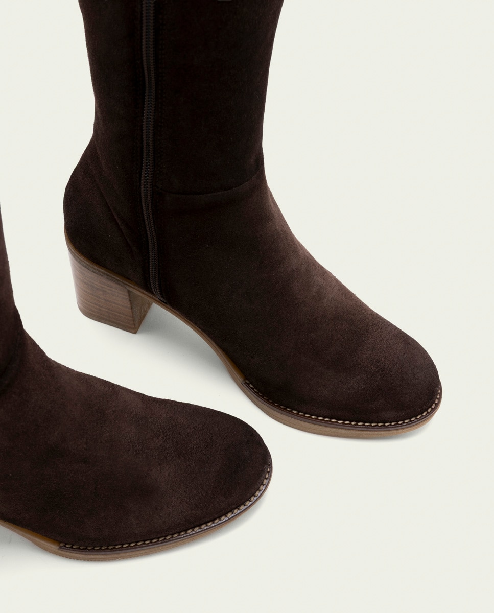 Bota de mujer de serraje con cremallera - Porronet - Moka Moka-5