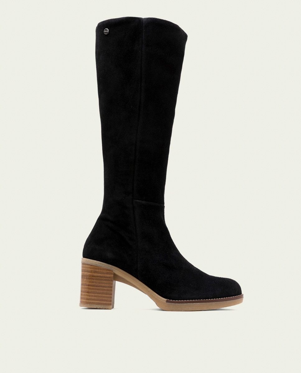 Bota de mujer de serraje con cremallera - Porronet - Negro Negro-1