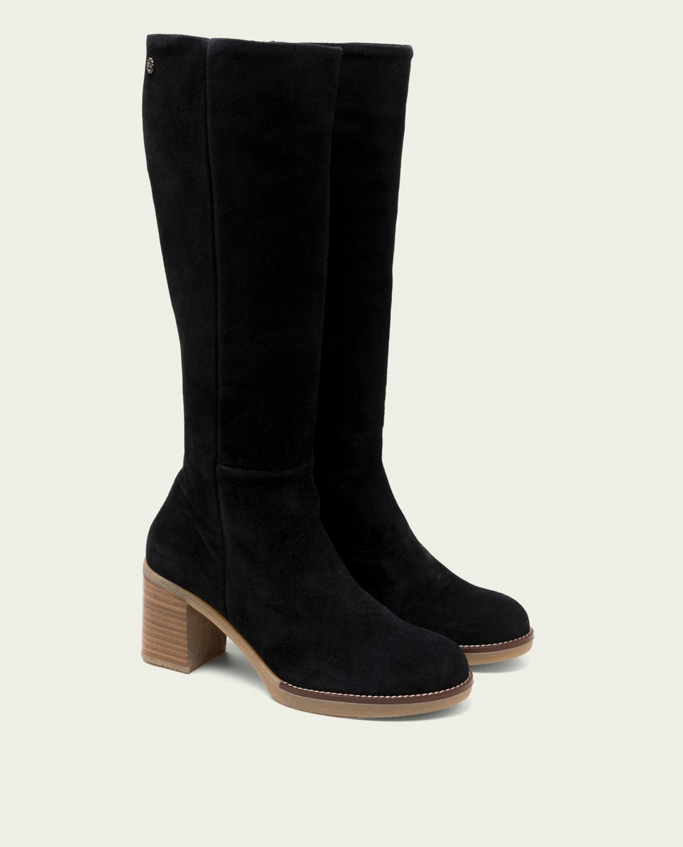 Bota de mujer de serraje con cremallera - Porronet - Negro Negro-2