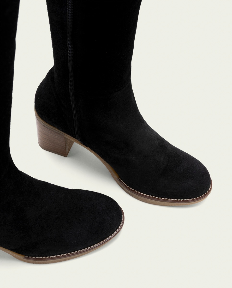Bota de mujer de serraje con cremallera - Porronet - Negro Negro-4