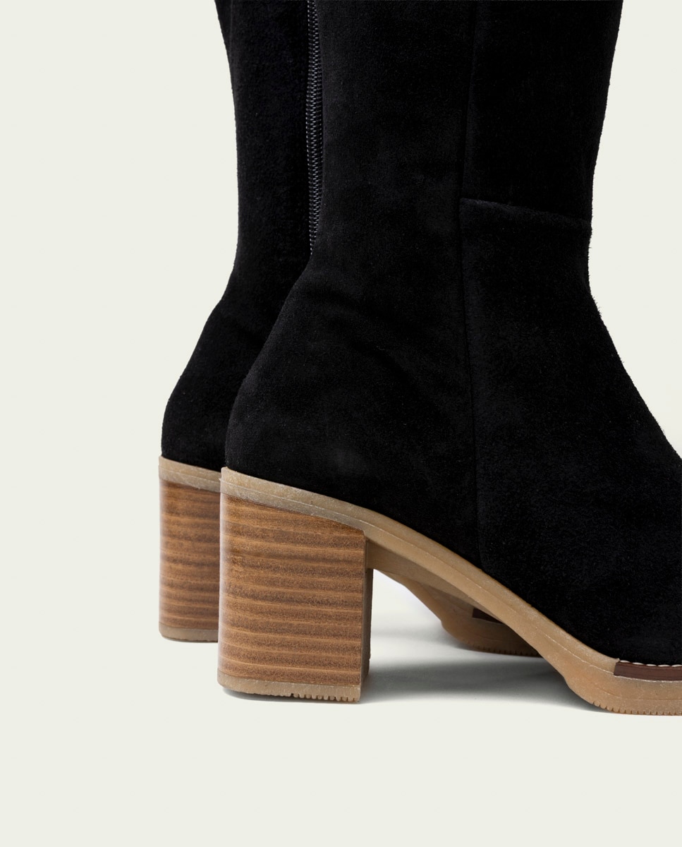 Bota de mujer de serraje con cremallera - Porronet - Negro Negro-5