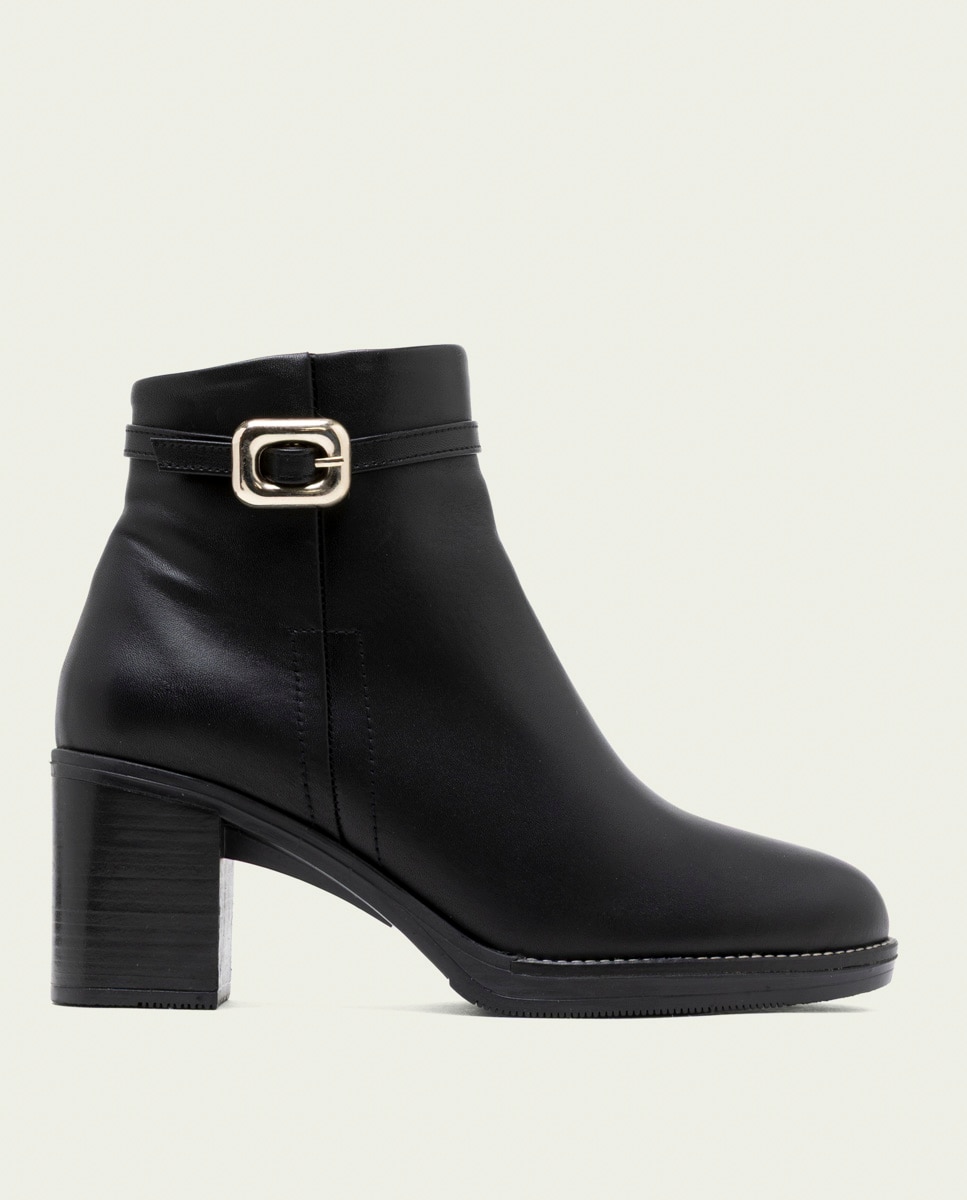 Botines de mujer de piel con adorno y cremallera - Porronet - Negro Negro-1