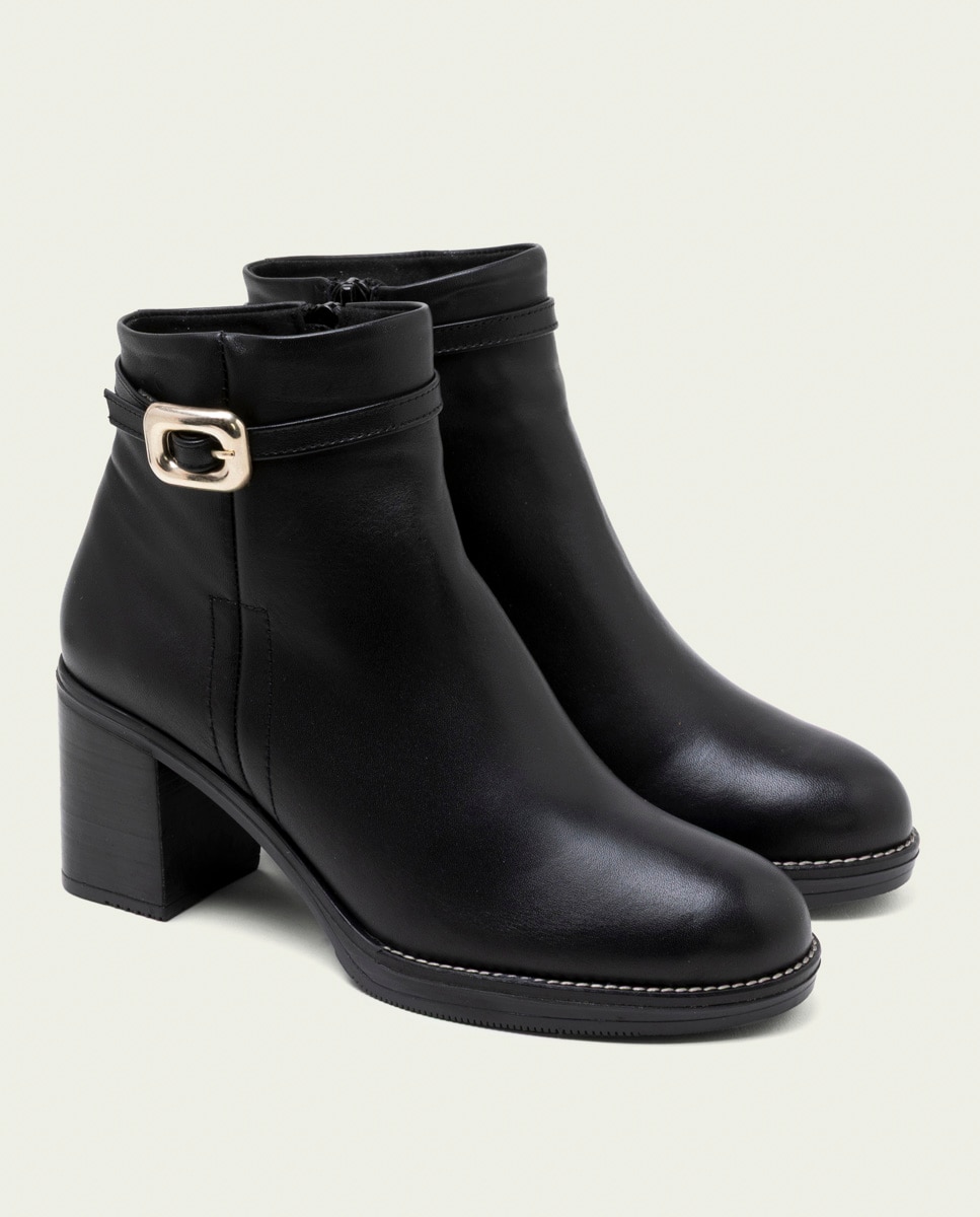 Botines de mujer de piel con adorno y cremallera - Porronet - Negro Negro-3
