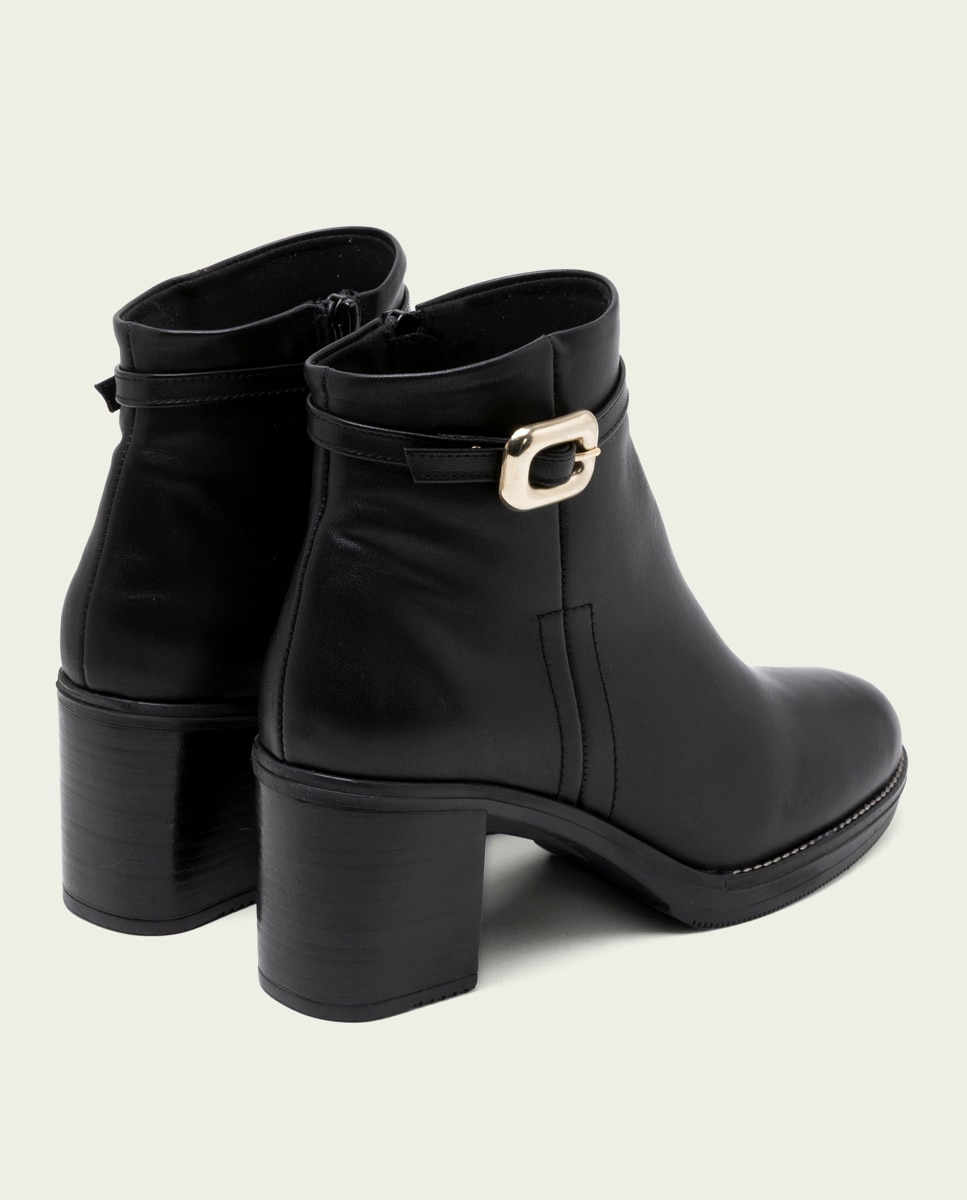 Botines de mujer de piel con adorno y cremallera - Porronet - Negro Negro-2