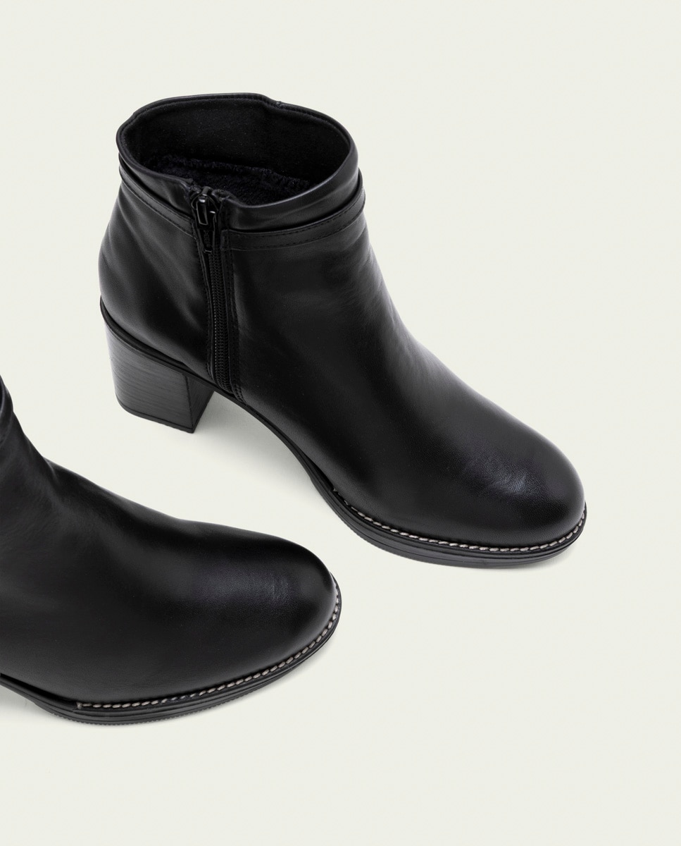 Botines de mujer de piel con adorno y cremallera - Porronet - Negro Negro-4