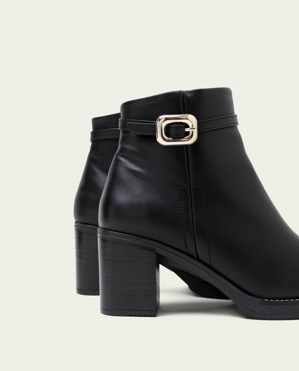 Botines de mujer de piel con adorno y cremallera - Porronet - Negro Negro-5