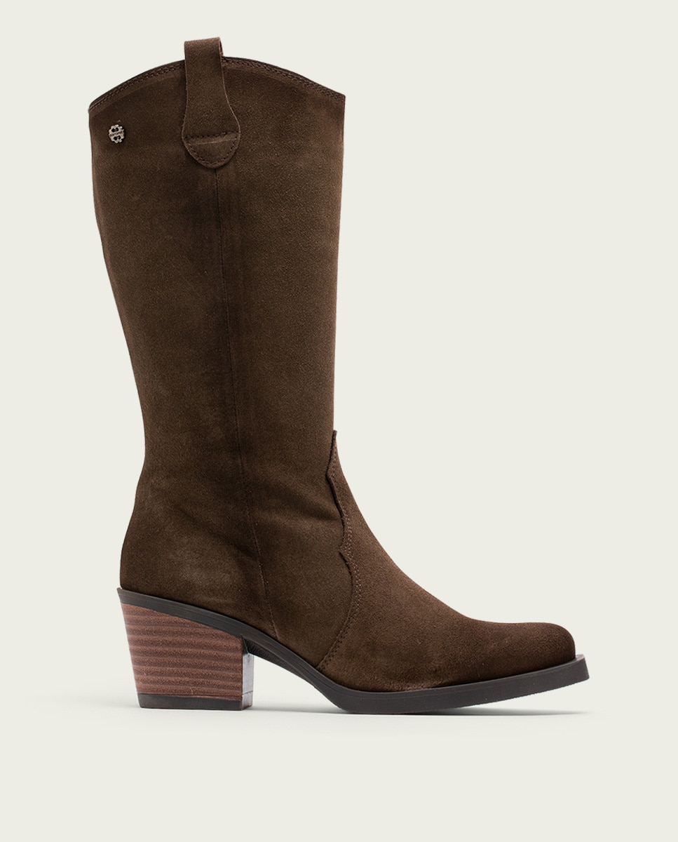 Bota cowboy de mujer de serraje con cremallera - Porronet - Moka Moka-1