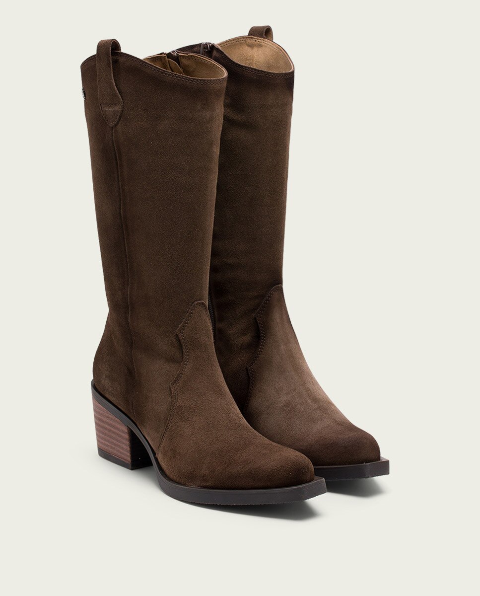 Bota cowboy de mujer de serraje con cremallera - Porronet - Moka Moka-2