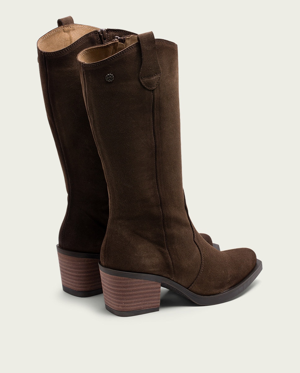 Bota cowboy de mujer de serraje con cremallera - Porronet - Moka Moka-3
