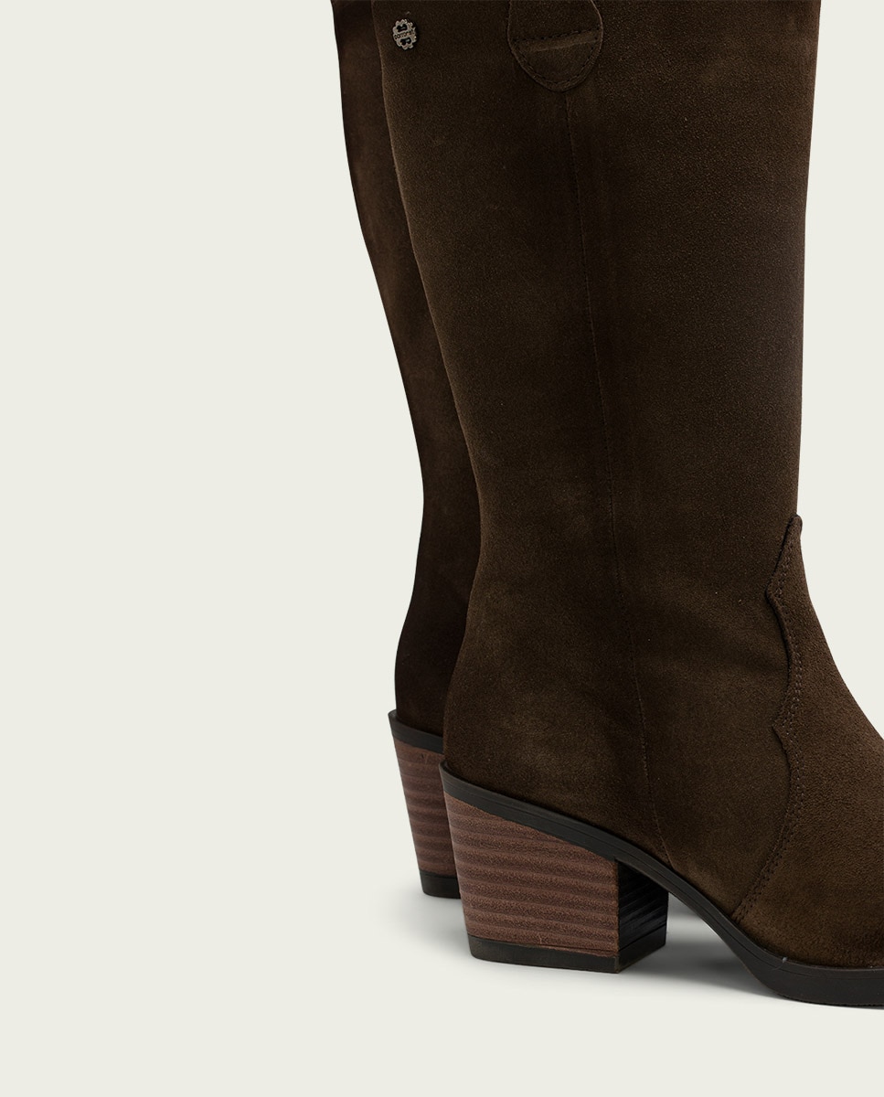 Bota cowboy de mujer de serraje con cremallera - Porronet - Moka Moka-4