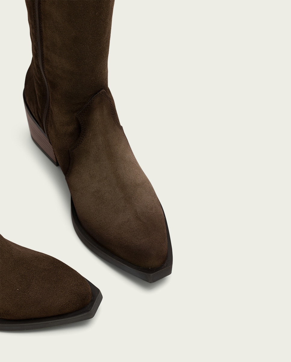 Bota cowboy de mujer de serraje con cremallera - Porronet - Moka Moka-5