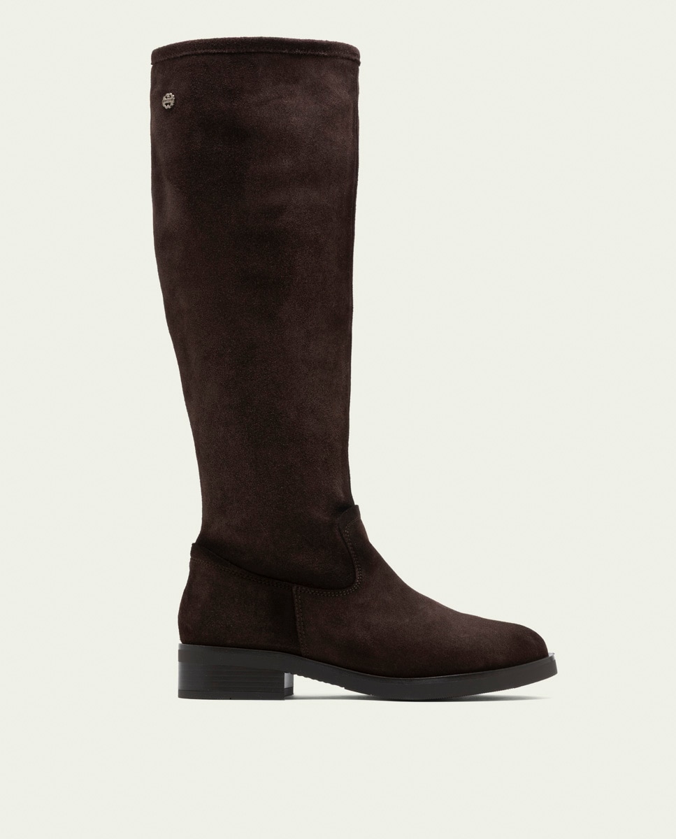 Bota alta de mujer de serraje con cremallera - Porronet - Moka Moka-1