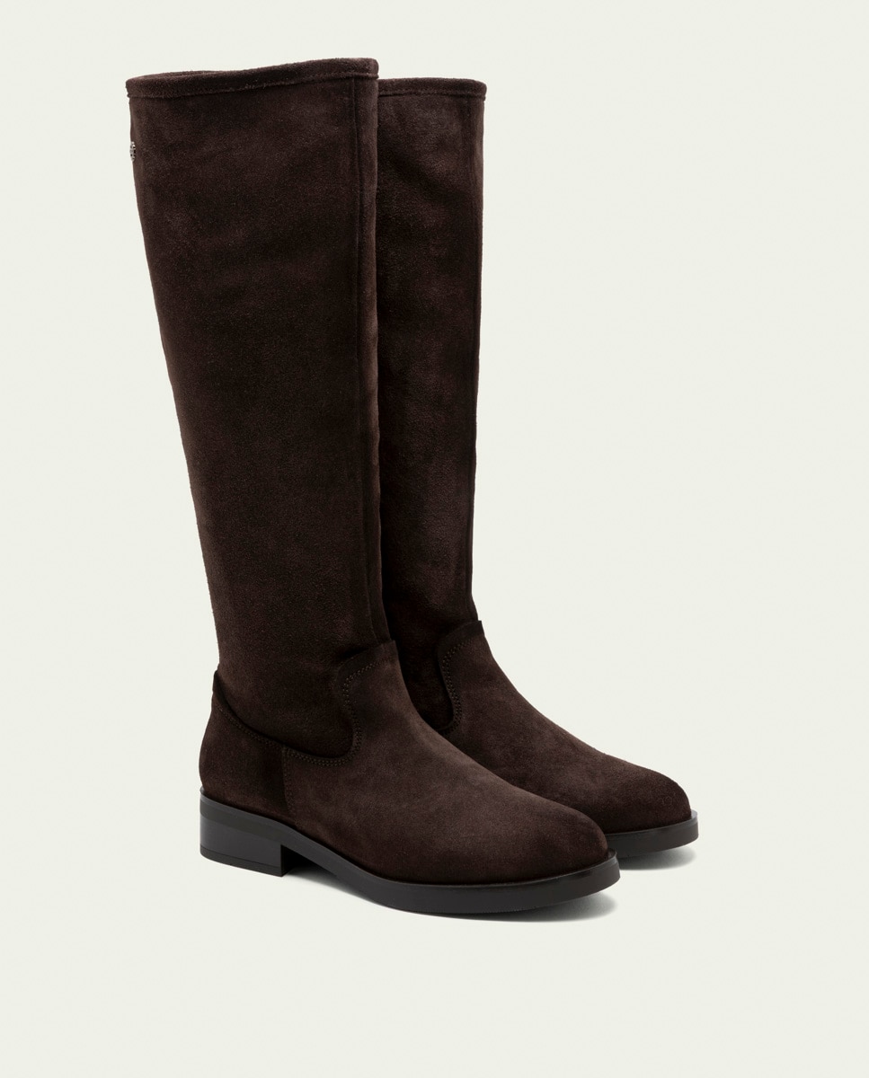 Bota alta de mujer de serraje con cremallera - Porronet - Moka Moka-2