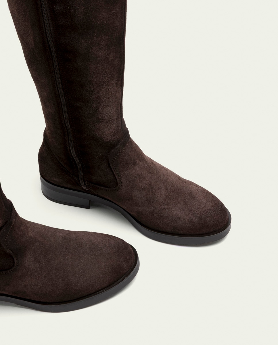 Bota alta de mujer de serraje con cremallera - Porronet - Moka Moka-5