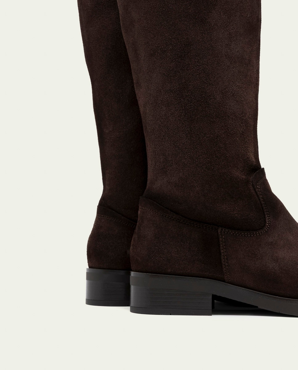 Bota alta de mujer de serraje con cremallera - Porronet - Moka Moka-4