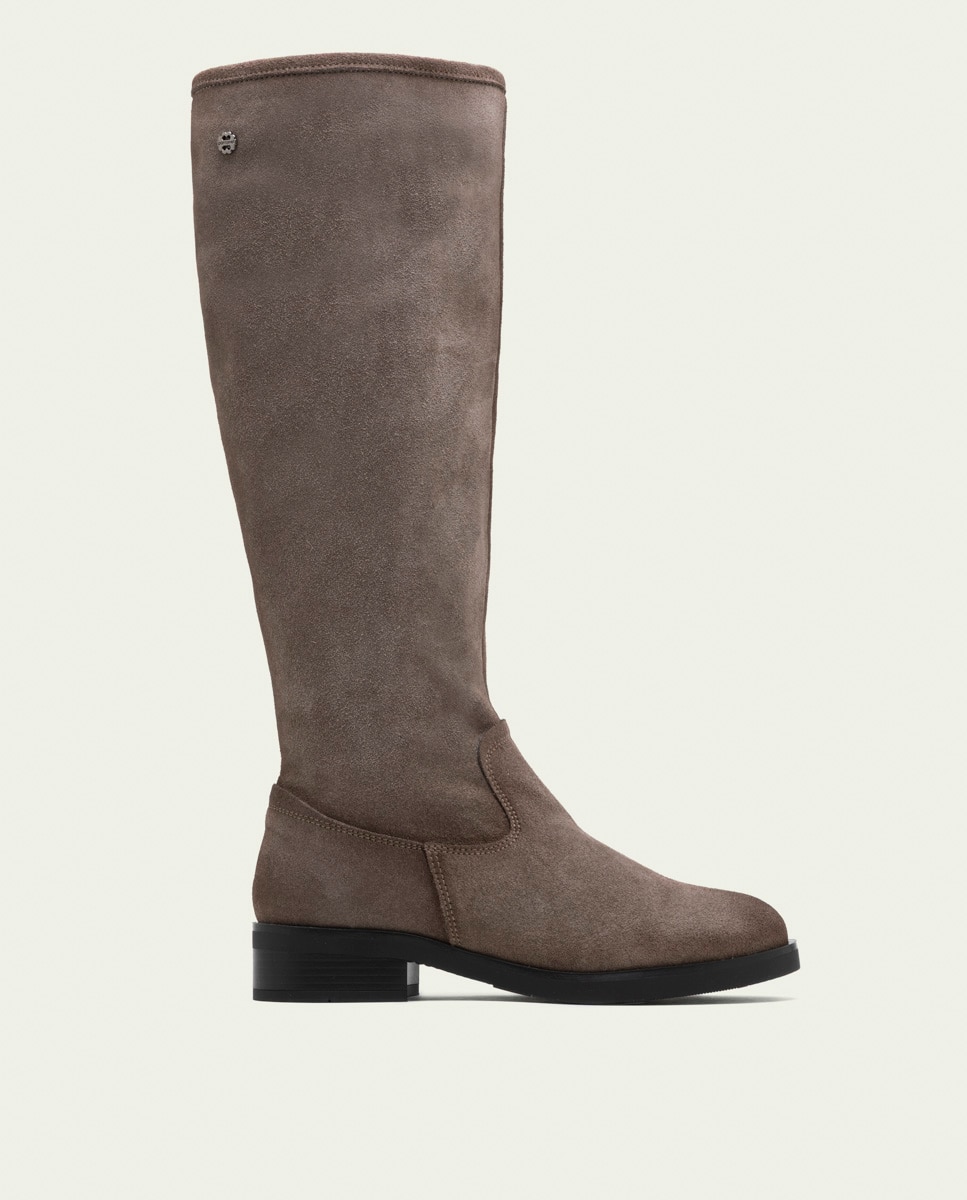 Bota alta de mujer de serraje con cremallera - Porronet - Gris Gris-1