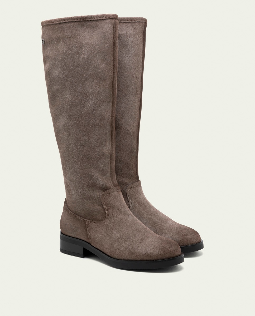 Bota alta de mujer de serraje con cremallera - Porronet - Gris Gris-2