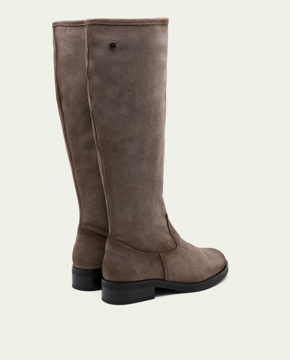 Bota alta de mujer de serraje con cremallera - Porronet - Gris Gris-3