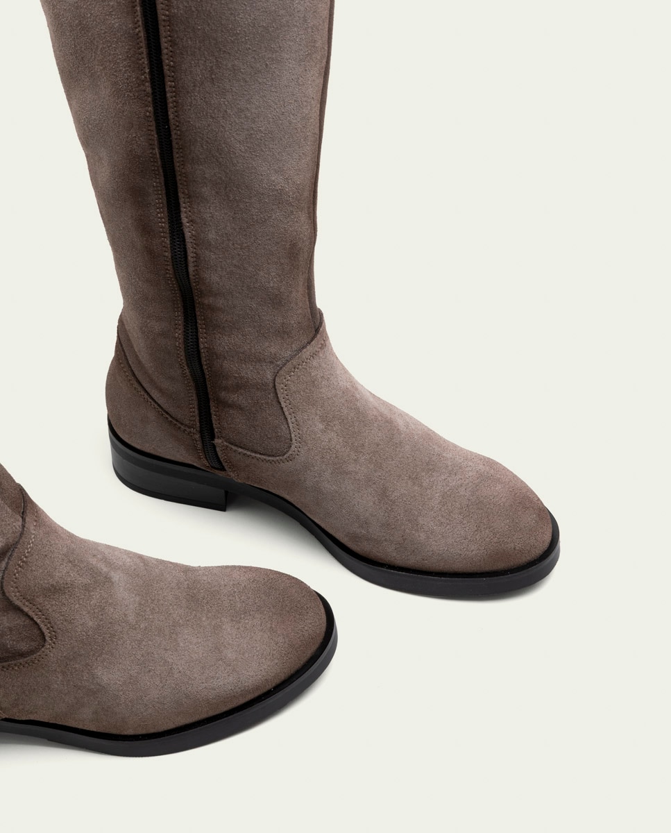 Bota alta de mujer de serraje con cremallera - Porronet - Gris Gris-5