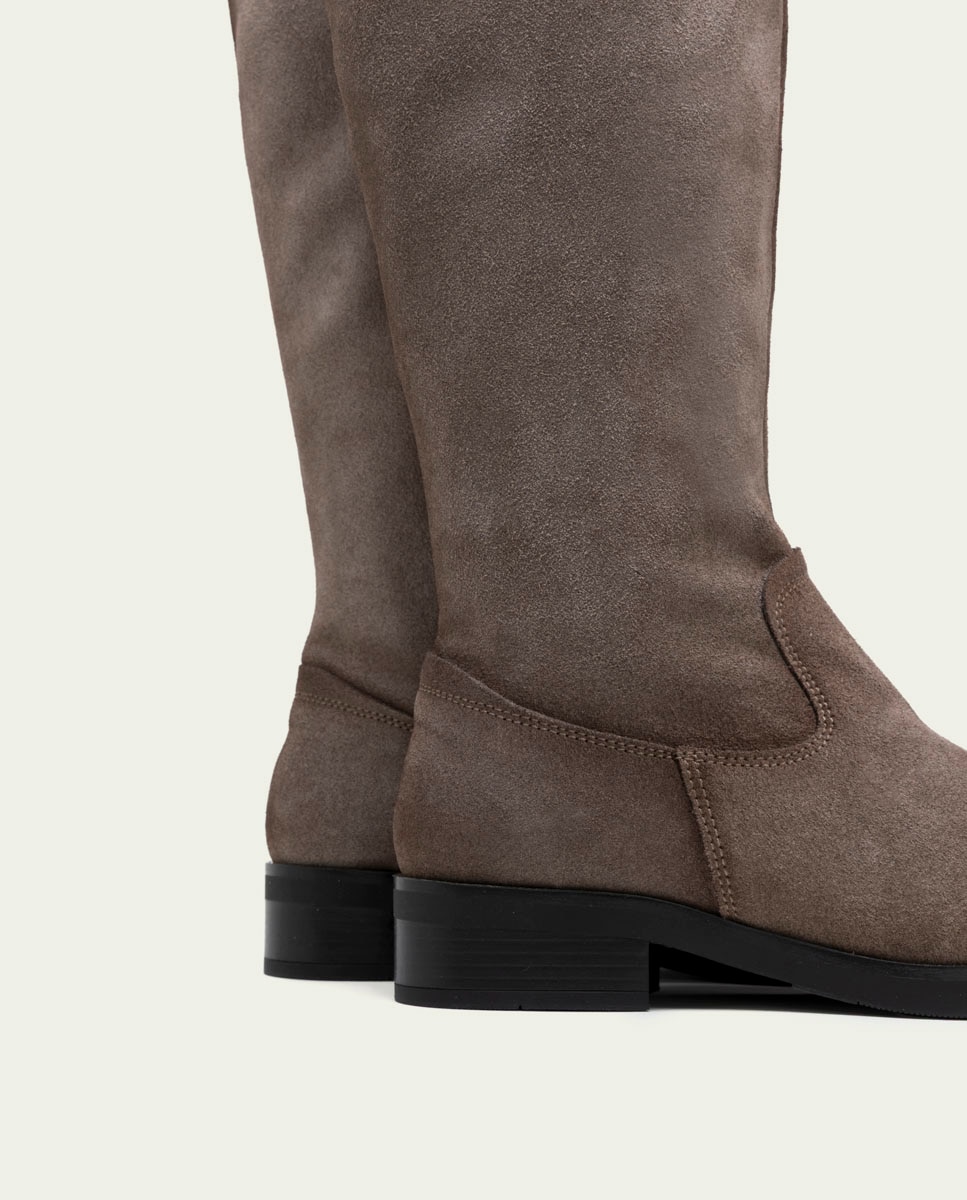 Bota alta de mujer de serraje con cremallera - Porronet - Gris Gris-4