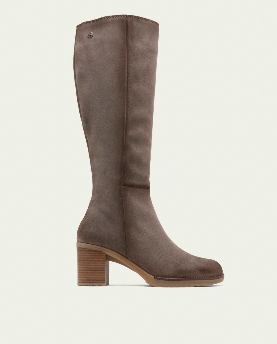 Bota de mujer de serraje con cremallera - Porronet - Gris Gris-1