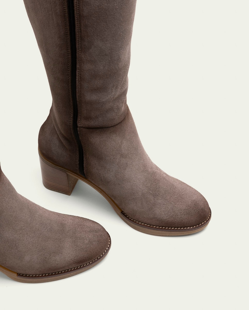 Bota de mujer de serraje con cremallera - Porronet - Gris Gris-5