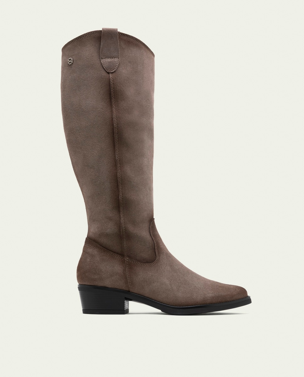 Bota alta de mujer de serraje con cremallera - Porronet - Gris Gris-1