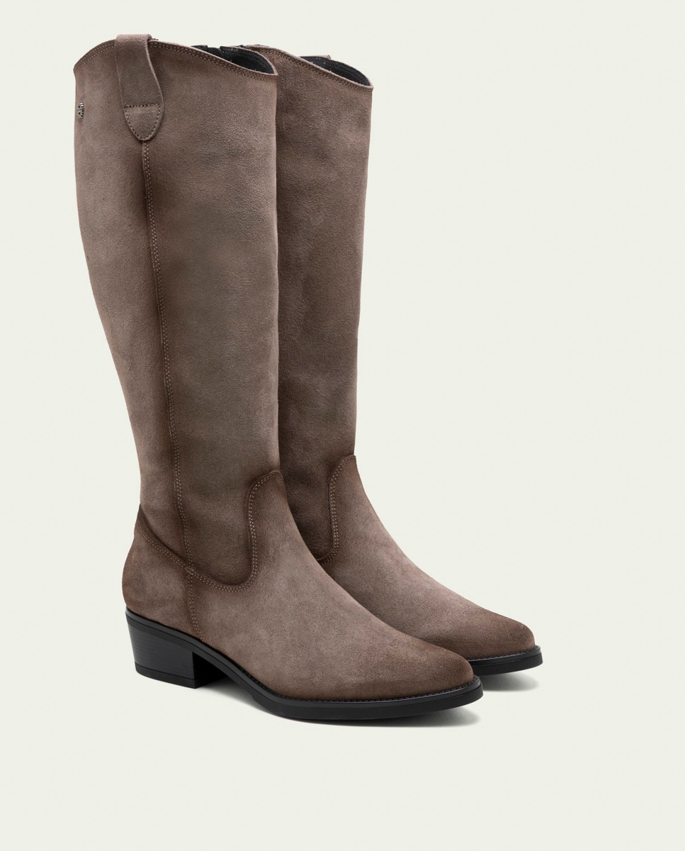 Bota alta de mujer de serraje con cremallera - Porronet - Gris Gris-2