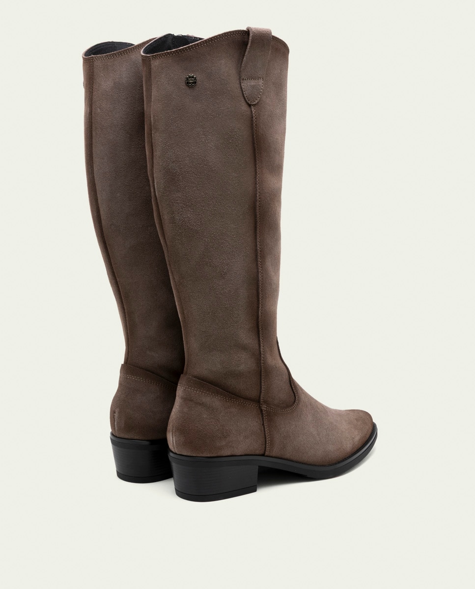 Bota alta de mujer de serraje con cremallera - Porronet - Gris Gris-3