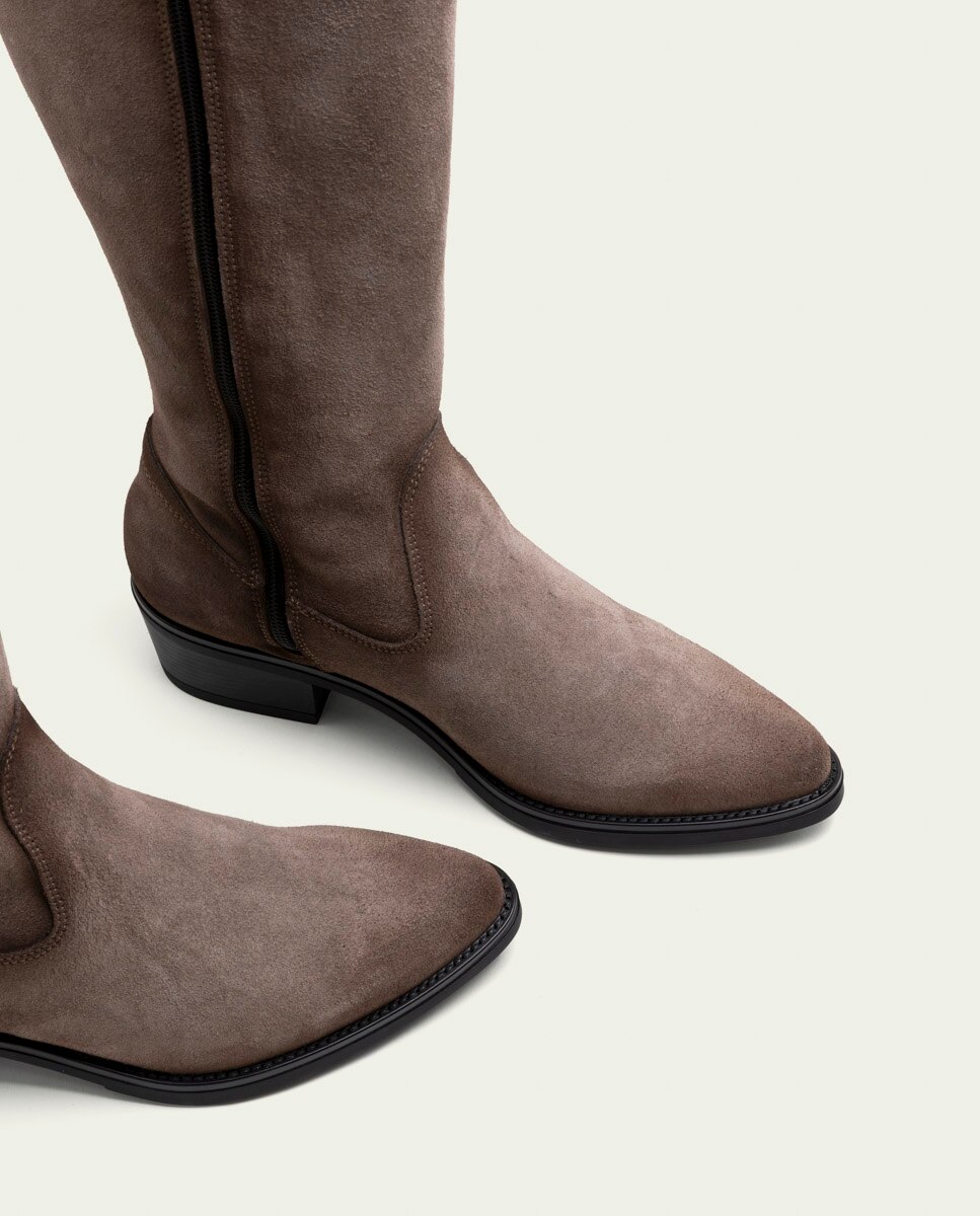Bota alta de mujer de serraje con cremallera - Porronet - Gris Gris-5