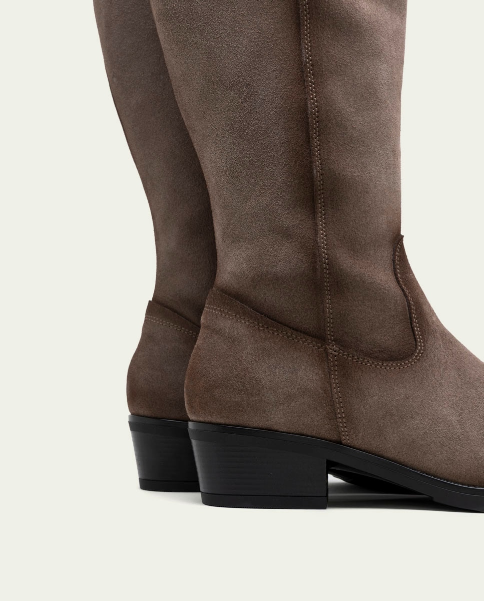 Bota alta de mujer de serraje con cremallera - Porronet - Gris Gris-4