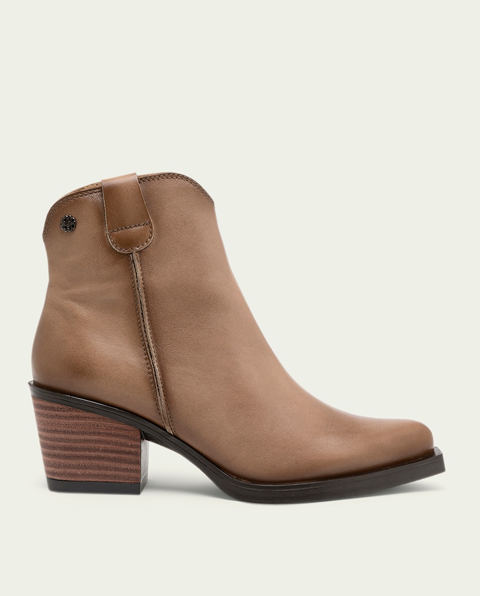 Botín cowboy de mujer de piel con cremallera - Porronet - Topo Topo-1