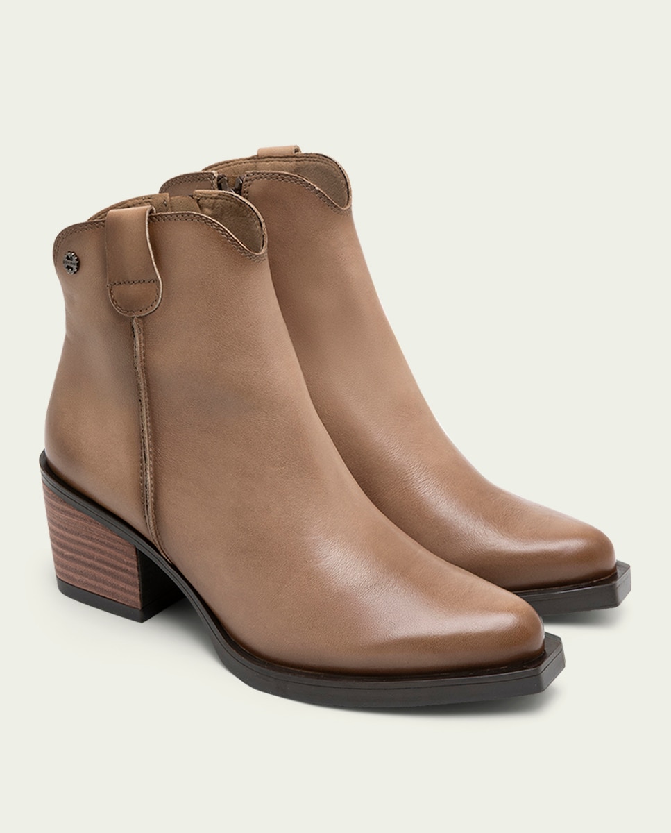 Botín cowboy de mujer de piel con cremallera - Porronet - Topo Topo-3