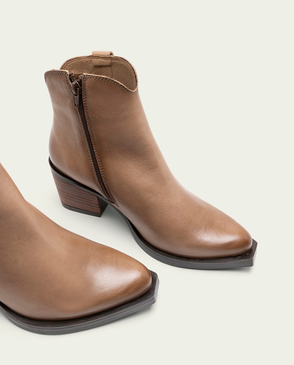 Botín cowboy de mujer de piel con cremallera - Porronet - Topo Topo-4
