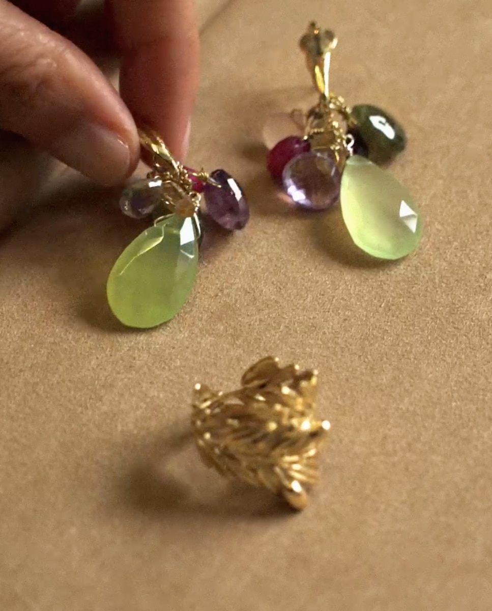 Pendientes colección olivo de oro y piedras semipreciosas - Isabel Guarch - Oro Oro-3
