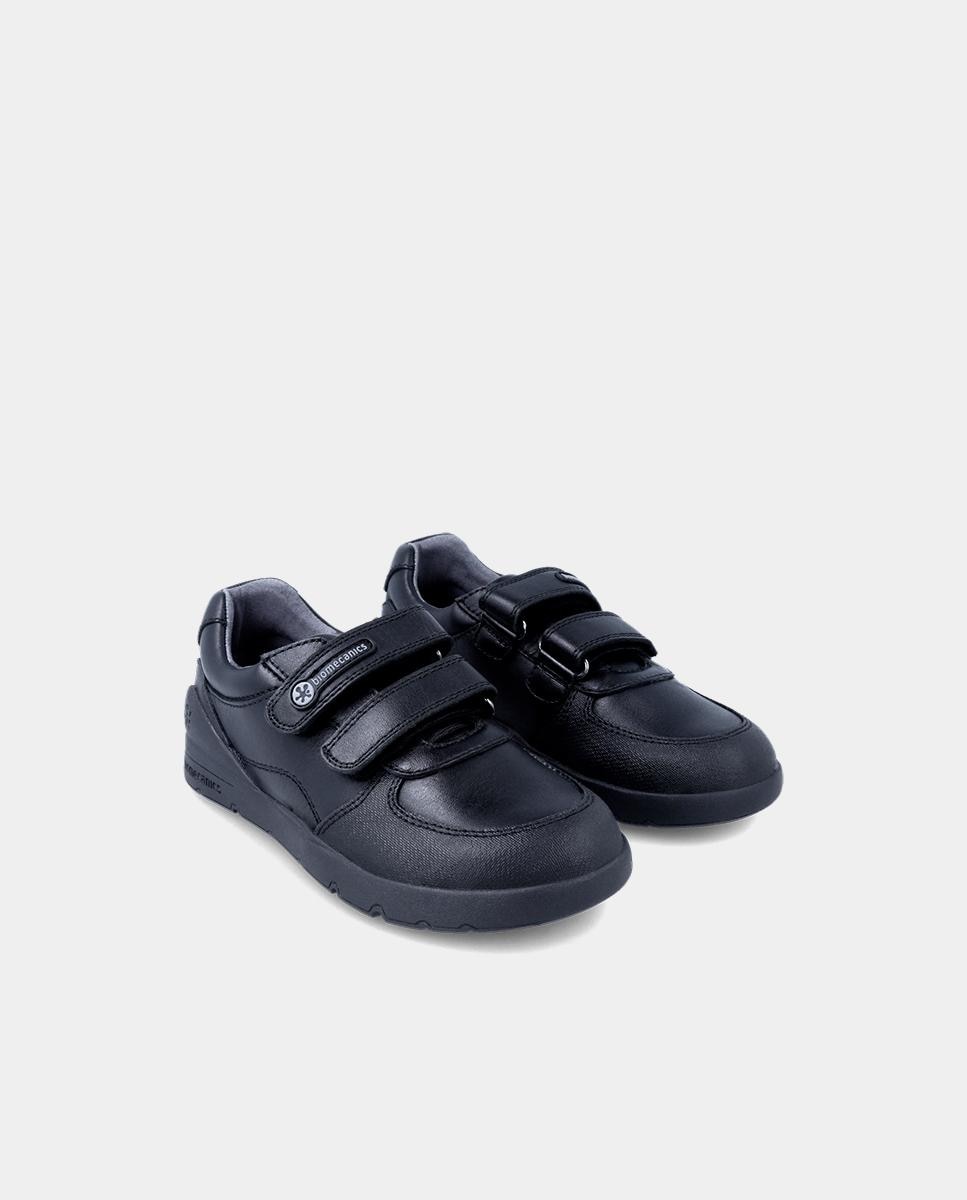Zapatillas de niño tipo casco bajas en piel con doble cierre adherente - Biomecanics - Negro Negro-2