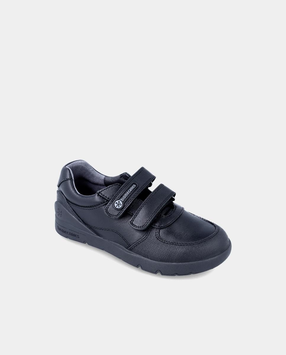 Zapatillas de niño tipo casco bajas en piel con doble cierre adherente - Biomecanics - Negro Negro-4