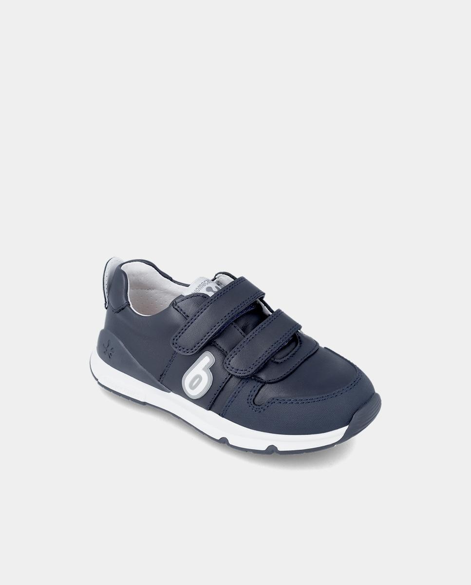 Zapatillas deportivas de niños de piel con doble cierre adherente - Biomecanics - Azul marino Azul marino-4