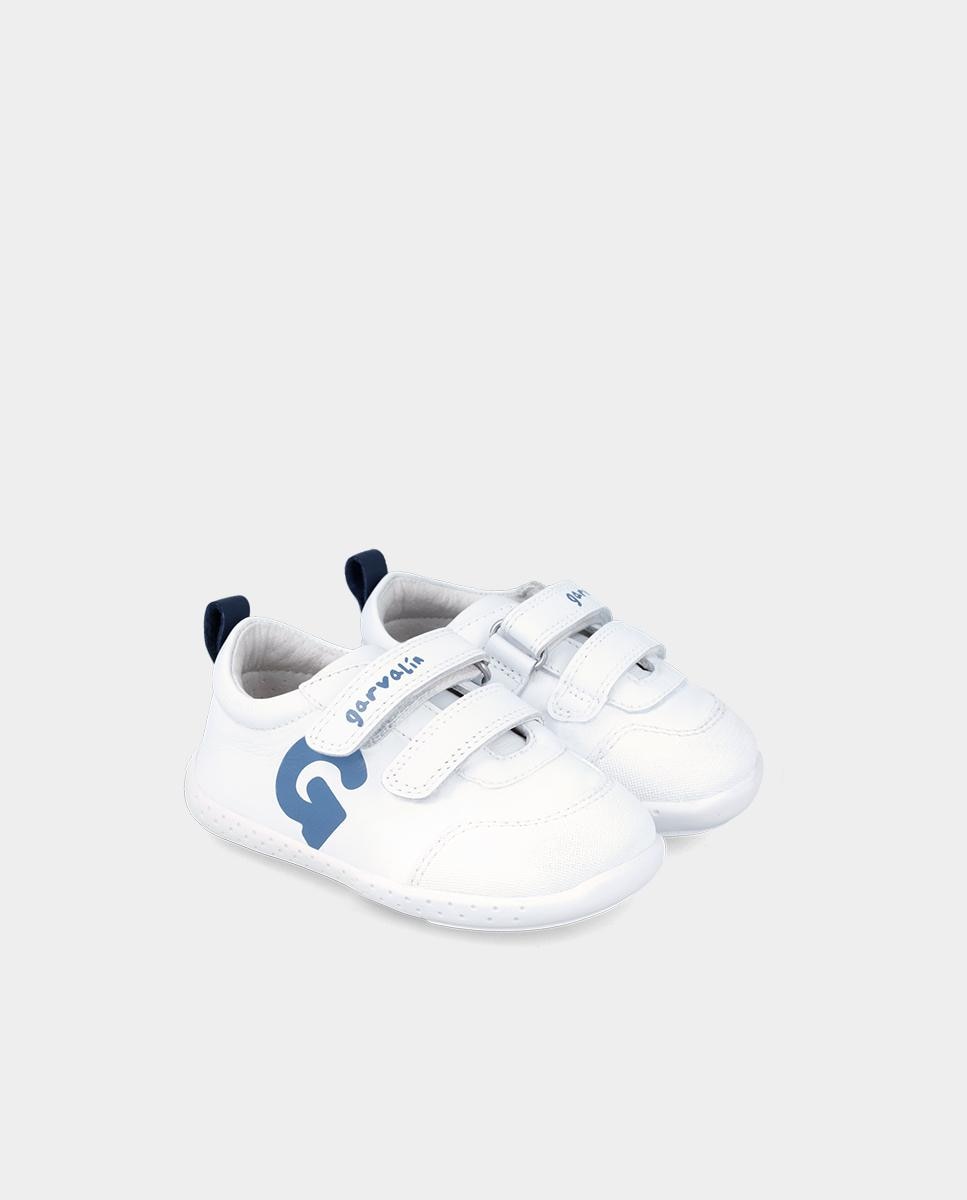 Zapatillas deportivas de niños de piel minimalistas y respetuosas con el crecimiento del pie - Garvalín - Blanco / Azul Blanco / Azul-2