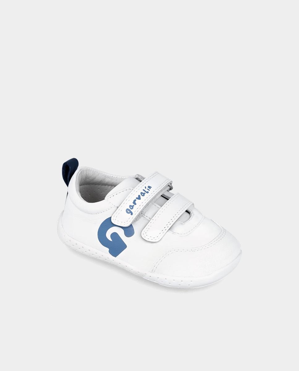 Zapatillas deportivas de niños de piel minimalistas y respetuosas con el crecimiento del pie - Garvalín - Blanco / Azul Blanco / Azul-3