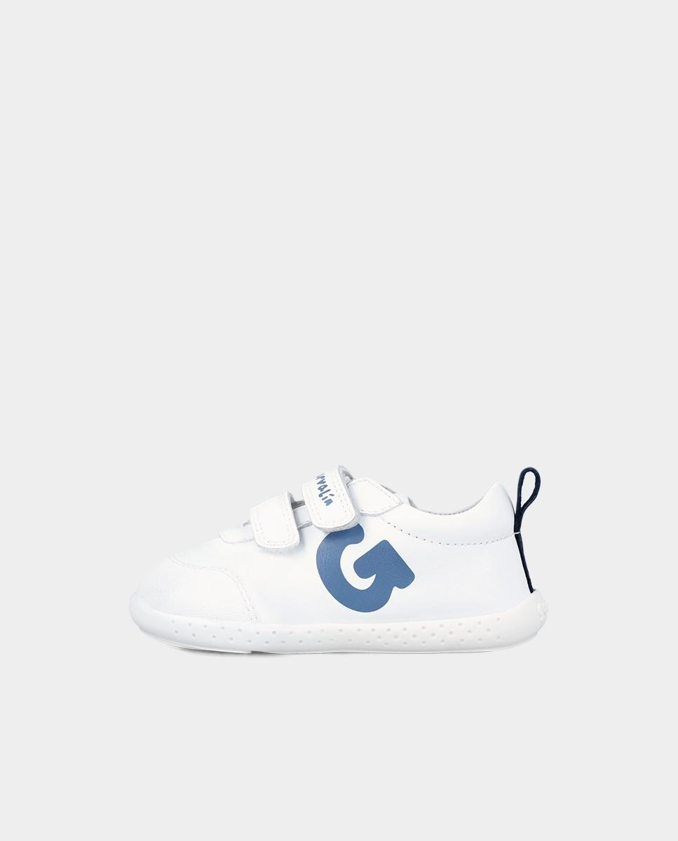 Zapatillas deportivas de niños de piel minimalistas y respetuosas con el crecimiento del pie - Garvalín - Blanco / Azul Blanco / Azul-4