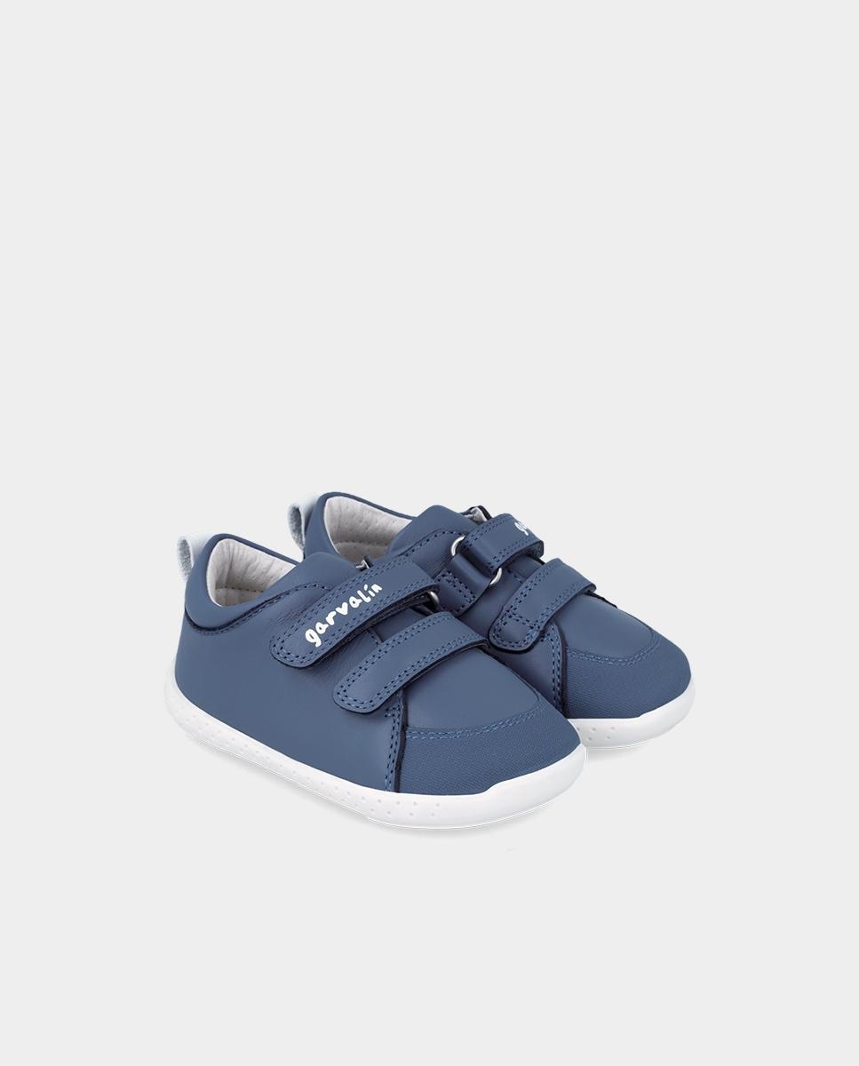 Zapatillas de piel de bebés respetuosas con el crecimiento del pie con cierre adherente - Garvalín - Azul Azul-2