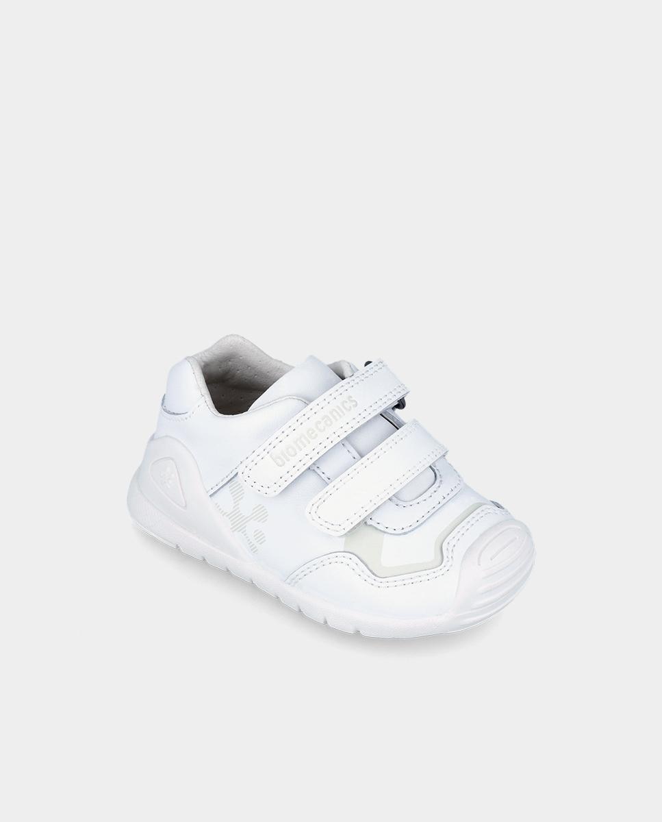 Zapatos de cordones de bebés de piel con doble cierre adherente - Biomecanics - Blanco Blanco-4