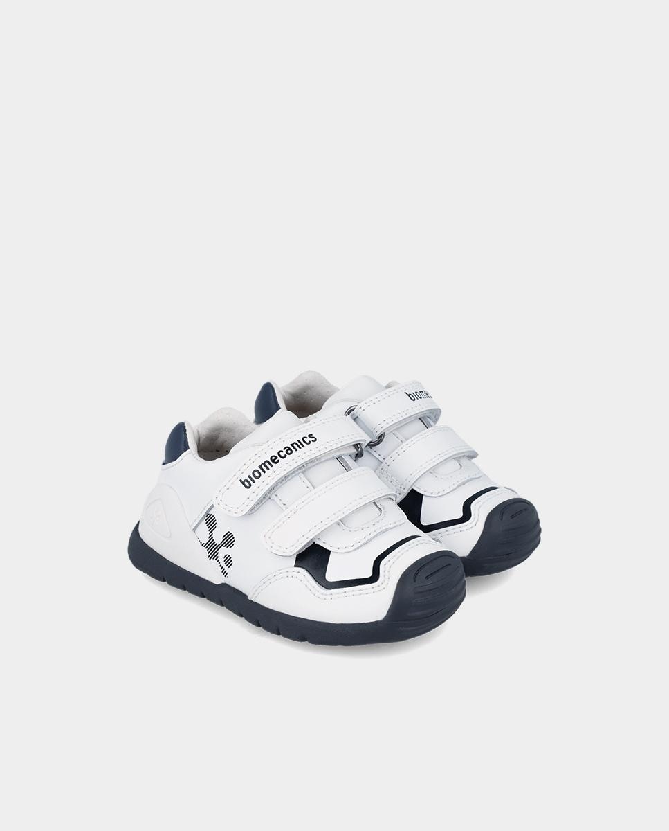 Biomecanics - Zapatos de cordones de bebés de piel colegiales con doble cierre adherente.