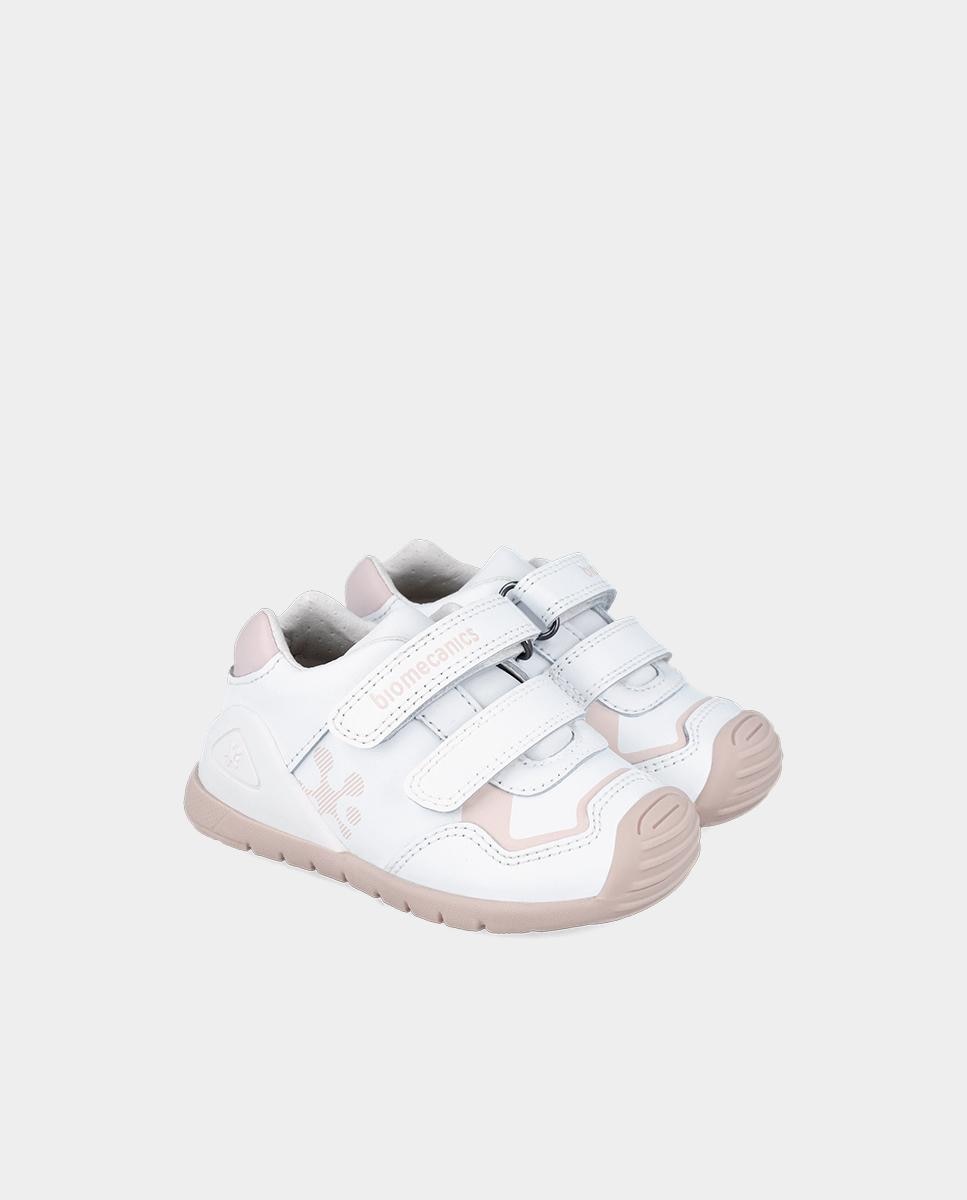 Zapatos de cordones de bebés de piel con doble cierre adherente - Biomecanics - Rosa Rosa-2