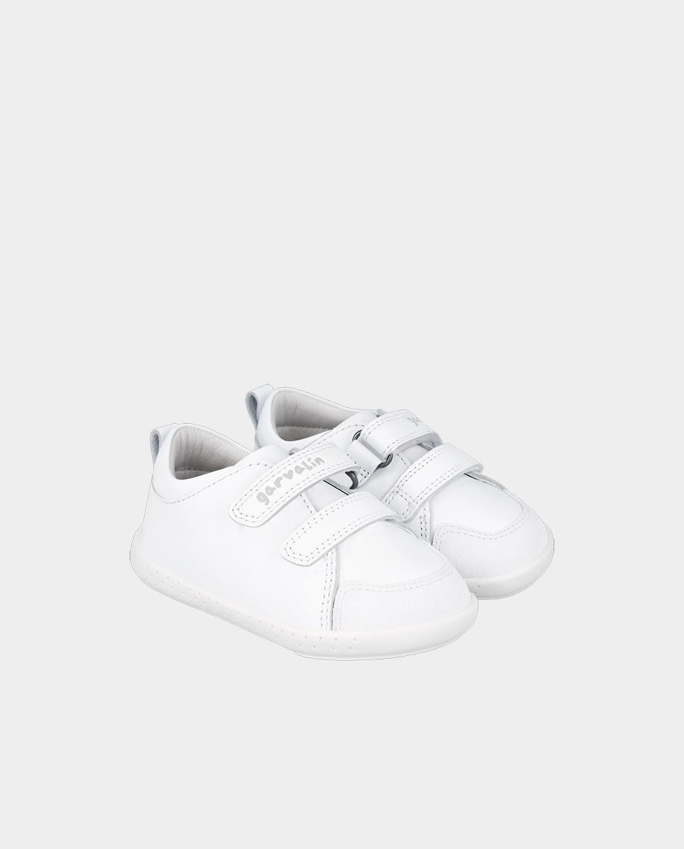 Zapatillas de piel de niños hechas con material respetuoso y doble cierre adherente - Garvalín - Blanco Blanco-2