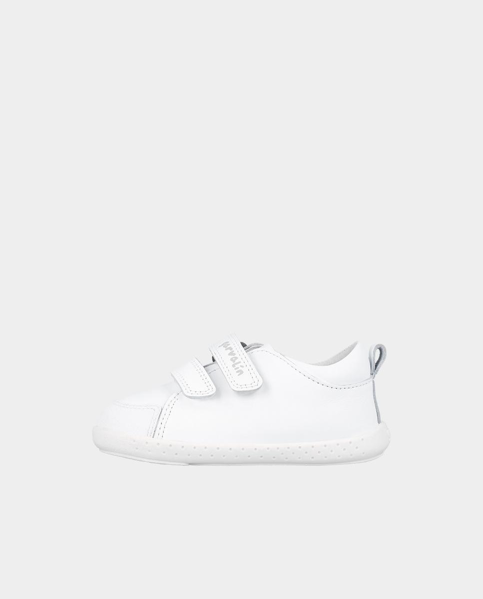 Zapatillas de piel de niños hechas con material respetuoso y doble cierre adherente - Garvalín - Blanco Blanco-5