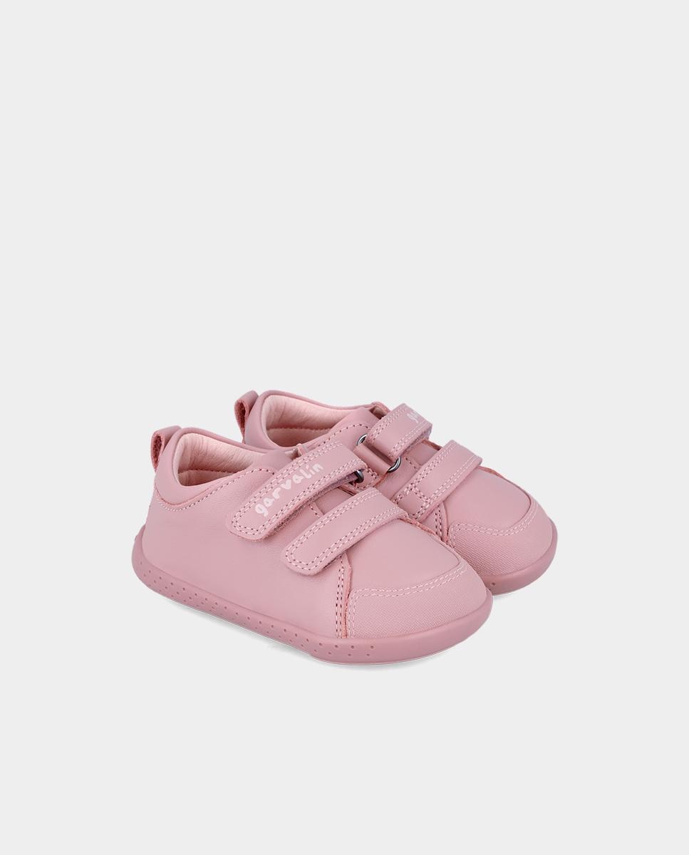 Zapatillas de piel de niños hechas con material respetuoso y doble cierre adherente - Garvalín - Rosa claro Rosa claro-2