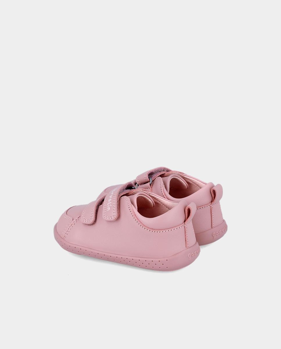 Zapatillas de piel de niños hechas con material respetuoso y doble cierre adherente - Garvalín - Rosa claro Rosa claro-3